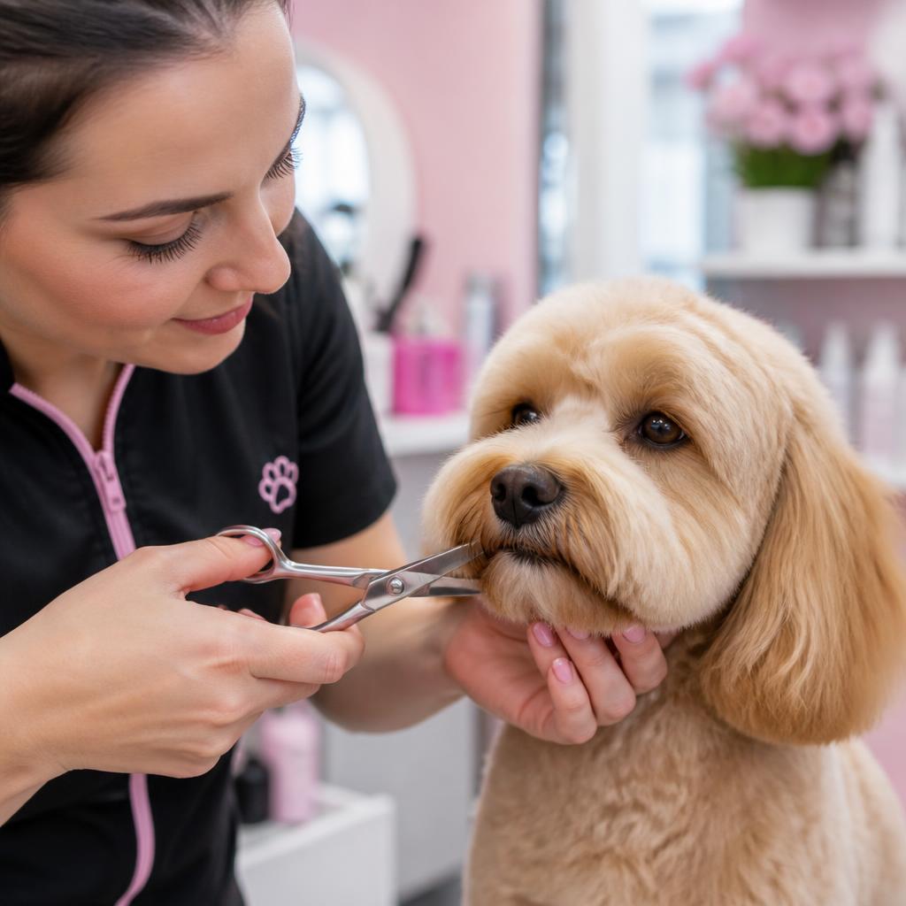 Profissional fazendo a tosa de um cachorro com atenção e cuidado